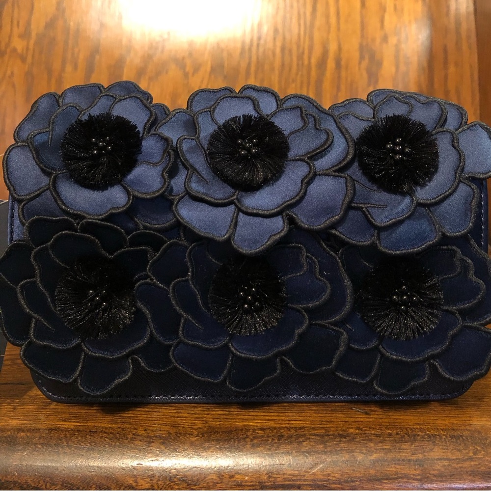 NWT-Kate Spade-Madison Embroidered Floral Willow Mini Flap Crossbody-Blue-$329: